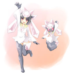 Rule 34 | 1girl, :d, arm up, blush, collarbone, creature and personification, creatures (company), diamond (shape), diancie, full body, game freak, gen 6 pokemon, gloves, grey gloves, grey thighhighs, hat, highres, leg up, legendary pokemon, long sleeves, looking at viewer, mythical pokemon, nintendo, open mouth, panties, personification, pink headwear, pokemon, pokemon (creature), red eyes, shirt, smile, standing, standing on one leg, tenjou ryuka, thighhighs, tongue, underwear, white shirt