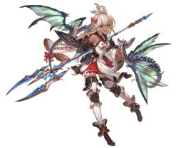Rule 34 | 1girl, bare shoulders, bell, boots, bow, bowtie, collar, dark-skinned female, dark skin, dragon, dragon tail, dragon wings, full body, granblue fantasy, hair ornament, holding, holding weapon, knee pads, long hair, looking at viewer, minaba hideo, neck bell, official art, open mouth, pleated skirt, polearm, red eyes, ribbon, skirt, solo, tail, thighhighs, transparent background, weapon, wide sleeves, wings, zettai ryouiki, zooey (granblue fantasy)