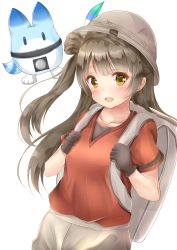 Rule 34 | 1girl, :d, absurdres, backpack, bag, brown hair, highres, inahori, kaban (kemono friends), kemono friends, long hair, looking at viewer, love live!, lucky beast (kemono friends), minami kotori, one side up, open mouth, smile, uchida aya, voice actor connection, yellow eyes