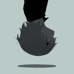 Rule 34 | 1boy, absurdres, avogado6, black eyes, black shirt, commentary, falling, from side, grey background, grey hair, highres, male focus, original, parted lips, profile, shirt, simple background, solo, suicide, upside-down