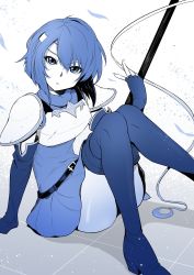 Rule 34 | 1girl, armor, blue eyes, blue hair, breasts, catria (fire emblem), elbow gloves, fingerless gloves, fire emblem, fire emblem: mystery of the emblem, fire emblem heroes, gloves, headband, highres, looking at viewer, monochrome, nakabayashi zun, nintendo, pegasus knight uniform (fire emblem), short hair, simple background, solo, thighhighs, weapon