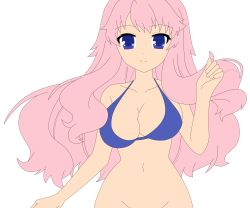 Rule 34 | 1girl, absurdres, baka to test to shoukanjuu, bikini, blue eyes, bottomless, breasts, dot nose, female focus, hair ornament, hairclip, highres, himeji mizuki, large breasts, legs, long hair, looking at viewer, navel, pink hair, smile, solo, swimsuit, thighs, third-party edit, transparent background, vector trace