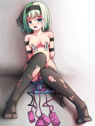 Rule 34 | 1girl, arms behind back, bad id, bad pixiv id, bdsm, blue eyes, blue panties, blush, bondage, bound, breasts, clothes pin, drooling, egg vibrator, empty eyes, green hair, hair ribbon, hairband, konpaku youmu, looking at viewer, multiple insertions, nipple clamps, nipples, nude, object insertion, open mouth, panties, ribbon, saliva, sex toy, short hair, side-tie panties, solo, striped clothes, striped panties, tears, thighhighs, too many, too many sex toys, torn clothes, touhou, uncensored, underwear, untied, unworn panties, uumaru1869, vaginal, vaginal object insertion, vibrator