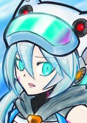 Rule 34 | 1girl, android, aoihito72, blue eyes, glowing, glowing eyes, headgear, highres, ico (megaman x dive), mega man (series), mega man x (series), mega man x dive, ponytail, robot girl, side ponytail, tagme, upper body