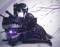 Rule 34 | 10s, 1girl, abyssal ship, ancient destroyer oni, bad id, bad pixiv id, black footwear, black hair, black pantyhose, blue eyes, boots, branch, chromatic aberration, colored skin, drill hair, female focus, glowing, glowing eyes, gradient background, hakama, hakama skirt, high heel boots, high heels, highres, japanese clothes, kantai collection, kimono, long hair, meiji schoolgirl uniform, nature, pantyhose, petals, side ponytail, skirt, solo, thigh boots, thighhighs, white skin, ymmls