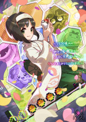 Rule 34 | 1girl, bellossom, closed mouth, commentary request, creatures (company), erika (pokemon), falling petals, game freak, gen 1 pokemon, gen 2 pokemon, green eyes, green hakama, hakama, hands up, highres, holding, holding poke ball, japanese clothes, jumpluff, kimono, nintendo, partial commentary, petals, poke ball, poke ball (basic), poke ball print, poke ball symbol, pokemon, pokemon gsc, sitting, smile, tangela, tom (pixiv10026189), victreebel, wide sleeves