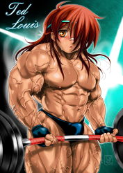 Rule 34 | 1boy, abs, barbell, biceps, doll (calmboy), muscular, muscular male, pectorals, red hair, working out