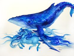 Rule 34 | animal, blue theme, blue whale, gurumdal (kirel), horse, no humans, original, whale, white background
