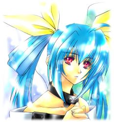 Rule 34 | 1girl, arc system works, blue hair, choker, dizzy (guilty gear), expressionless, guilty gear, hair ribbon, own hands clasped, looking at viewer, own hands together, ribbon, solo