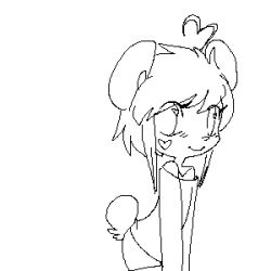 Rule 34 | 1girl, animated, animated gif, bare shoulders, dancing, heart, kenny (ken ashcorp), looking at viewer, lowres, monochrome, panda, smile, upper body