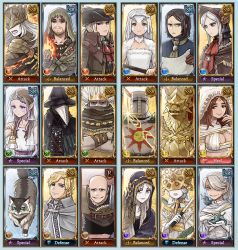 Rule 34 | 6+boys, 6+girls, alfred (bloodborne), alvina of the darkroot wood, armor, bags under eyes, bald, beard, blonde hair, bloodborne, blue eyes, breasts, brown eyes, brown hair, cat, cleavage, collar, colored skin, commentary, company captain yorshka, covered eyes, crossed arms, crossover, crown, dark souls (series), dark souls i, dark sun gwyndolin, dragon slayer ornstein, eileen the crow, emlan, english text, facial hair, fake screenshot, full armor, fur trim, granblue fantasy, hair over one eye, helmet, helmet over eyes, highres, hood, iosefka, lady maria of the astral clocktower, large breasts, laurentius of the great swamp, long sideburns, looking at viewer, looking away, lorian (elder prince), lothric (younger prince), mask, mask over one eye, mole, mole on breast, multiple boys, multiple girls, nameless king, no eyebrows, orbeck of vinheim, parody, patches (from software), plague doctor mask, plain doll, pointy ears, ponytail, priscilla the crossbreed, queen of sunlight gwynevere, robe, scarf, scarf over mouth, sideburns, slug, smile, smirk, solaire of astora, sweet shalquoir, torn clothes, veil, white hair, white skin, yellow eyes