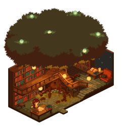 Rule 34 | 1girl, animal ears, bad id, bad twitter id, black cat, book, book stack, bookshelf, brown hair, candle, cat, chibi, commentary, couch, fox ears, fox tail, grass, jmw327, lantern, leaf, library, magnifying glass, night, original, pages, pixel art, roots, scenery, scroll, stairs, stool, table, tail, transparent background, tree