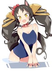 Rule 34 | + +, :d, animal ears, black hair, breasts, competition school swimsuit, cropped legs, fang, horse ears, horse girl, horse tail, marvelous sunday (umamusume), open mouth, oppai loli, pool, poolside, school swimsuit, skin fang, smile, solo, swimsuit, tail, tottotonero, umamusume, white background