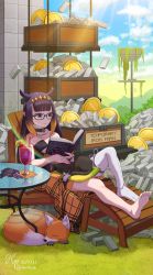 Rule 34 | 2girls, absurdres, ao-chan (ninomae ina&#039;nis), bendy straw, book, cat, chair, cloud, coin, commentary, dated, drinking straw, english commentary, fox, gawr gura, glass table, glasses, gloves, gradient hair, highres, hololive, hololive english, khoaphan96, lens flare, minecraft, multicolored hair, multiple girls, ninomae ina&#039;nis, ninomae ina&#039;nis (1st costume), no shoes, orange hair, pointy ears, purple eyes, purple hair, reading, signature, single thighhigh, sitting, sky, smol ame, solo focus, steel ingot, table, tentacle hair, thighhighs, twitter username, unworn gloves, virtual youtuber, watson amelia