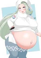 Rule 34 | 1girl, absurdres, bayoshii, blue eyes, blush, breasts, creatures (company), female focus, game freak, gloves, hat, highres, huge breasts, long hair, looking at viewer, mature female, melony (pokemon), nintendo, pokemon, pokemon swsh, pregnant, scarf, solo