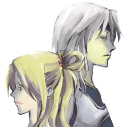 Rule 34 | 1990s (style), 1boy, 1girl, blonde hair, cecil harvey, closed mouth, expressionless, closed eyes, final fantasy, final fantasy iv, from side, hair ornament, hair rings, hair scrunchie, headband, long hair, lowres, profile, rosa farrell, scrunchie, upper body