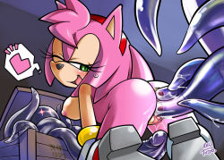 Rule 34 | aku tojyo, amy rose, anal, anus, ass, ass juice, blush, breasts, chaos zero, cheating (relationship), clitoris, double penetration, covered erect nipples, from behind, furry, heart, looking back, nipples, open mouth, pussy, pussy juice, sonic (series), tentacles, vaginal, wince