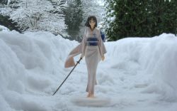 Rule 34 | barefoot, figure, japanese clothes, kara no kyoukai, kimono, photo (medium), ryougi shiki, snow, sword, weapon