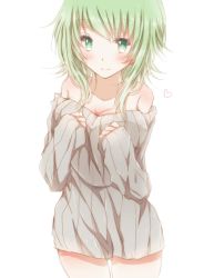 Rule 34 | 1girl, bad id, bad pixiv id, bare shoulders, breasts, casual, cleavage, green eyes, green hair, gumi, hiro (hirohiro31), large breasts, looking at viewer, matching hair/eyes, short hair, smile, solo, vocaloid