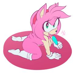 Rule 34 | 1girl, all fours, amy rose, animal ears, animal nose, artist name, ass, blush, body fur, breasts, drooling, eating, fang, female focus, flat color, food, furry, furry female, gloves, green eyes, hairband, hand up, hanging breasts, happy, hexanne, holding, holding food, kneehighs, light blush, looking at viewer, medium breasts, nipples, nude, open mouth, pink fur, pink hair, pink theme, popsicle, red hairband, saliva, short hair, sidelocks, signature, simple background, sketch, smile, snout, socks, solo, sonic (series), tail, teeth, tongue, tongue out, two-tone background, two-tone fur, white background, white gloves, white socks, yellow fur