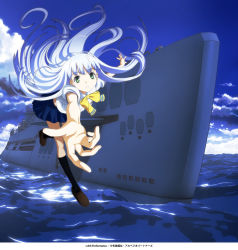 Rule 34 | 10s, 1girl, aoki hagane no arpeggio, artist request, barefoot, black legwear, cloud, day, frilled swimsuit, frills, green eyes, i-401 (aoki hagane no arpeggio), iona (aoki hagane no arpeggio), long hair, military, military vehicle, ocean, official art, personification, ribbon, ship, silver hair, skirt, sky, solo, submarine, swimsuit, watercraft
