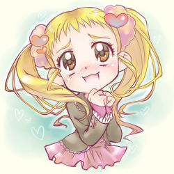 Rule 34 | 00s, 1girl, blonde hair, brown eyes, dress, eyelashes, own hands clasped, happy, kasugano urara (yes! precure 5), long hair, own hands together, precure, solo, twintails, u to i, yes! precure 5