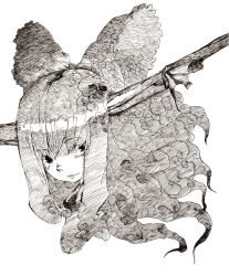 Rule 34 | 1girl, bad id, bad pixiv id, blunt bangs, chomoran, female focus, greyscale, horn ornament, horns, ibuki suika, looking at viewer, monochrome, oni, simple background, solo, touhou, white background
