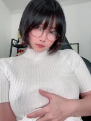 Rule 34 | 1girl, animated, asian, black hair, breasts, female pervert, glasses, large breasts, medium breasts, medium hair, pervert, photo (medium), presenting, real life, sexually suggestive, short hair, solo, solo focus, sumire live, tagme, video