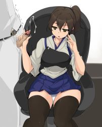 Rule 34 | 10s, 1boy, 1girl, admiral (kancolle), bad id, bad link, bad twitter id, blush, brown eyes, brown hair, censored, cum, ejaculation, emotionless sex, handjob, hetero, japanese clothes, kaga (kancolle), kantai collection, long hair, md5 mismatch, momio, muneate, open mouth, panties, penis, personification, ponytail, resolution mismatch, side ponytail, sitting, source smaller, underwear, white panties