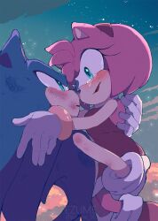 Rule 34 | 1boy, 1girl, alternate eye color, amy rose, animal ears, animal nose, arm up, artist name, back, bare shoulders, blue eyes, blue fur, blue sky, blush, boots, bracelet, breasts, carrying, carrying person, cloud, cloudy sky, commentary request, crying, crying with eyes open, dress, evening, eyelashes, ezume (rosehip), furry, furry female, furry male, gloves, gold bracelet, hairband, hedgehog, hedgehog ears, hedgehog girl, hedgehog tail, hetero, highres, jewelry, looking at another, medium breasts, open mouth, outdoors, pink fur, red dress, red footwear, red hairband, sky, sleeveless, sleeveless dress, smile, sonic (series), sonic the hedgehog, standing, star (sky), starry sky, tail, tears, tongue, white gloves