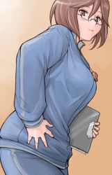 Rule 34 | 00s, 1girl, bespectacled, breasts, brown eyes, brown hair, clipboard, glasses, large breasts, aged up, rozen maiden, short hair, solo, souseiseki, track suit, tsuda nanafushi, whistle