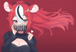 Rule 34 | 1girl, animal ears, black veil, blackberry baelz, blush, breasts, cafelittle, cleavage, hakos baelz, heart, highres, holocouncil, hololive, hololive english, looking at viewer, medium breasts, mouse ears, mouse girl, multicolored hair, smile, solo, streaked hair, veil, virtual youtuber