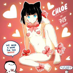 Rule 34 | 1girl, barefoot, blue eyes, blush stickers, chloe (srgrafo), english text, multicolored hair, original, pasties, speech bubble, srgrafo, two-tone hair