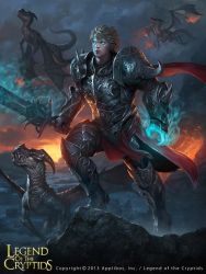 Rule 34 | 1boy, armor, armored boots, bat wings, blonde hair, blue eyes, boots, cloud, copyright name, dated, dragon, dragon tail, gloves, legend of the cryptids, lius lasahido, male focus, official art, rock, solo, sword, tail, teeth, weapon, wings