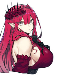Rule 34 | 1girl, baobhan sith (chaldea satellite station) (fate), baobhan sith (fate), breasts, detached sleeves, earrings, fate/grand order, fate (series), flower, hair flower, hair ornament, highres, jewelry, large breasts, long hair, looking at viewer, melon22, pointy ears, sideboob, sidelocks, smile, solo, tiara