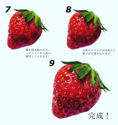 Rule 34 | food, food focus, fruit, how to, no humans, numbered, original, photorealistic, realistic, simple background, still life, strawberry, translation request, white background, yasuta kaii32i
