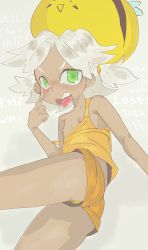 Rule 34 | 1girl, absurdres, akanbe, ambiguous gender, bee, bug, dark skin, english text, eyelid pull, female focus, highres, insect, looking at viewer, short hair, solo, t045t33r, tank top, tongue, tongue out