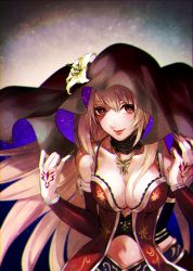 Rule 34 | 1girl, black veil, blonde hair, closed mouth, clothing cutout, dress, fina (ffbe), final fantasy, final fantasy brave exvius, flower, from above, hair flower, hair ornament, hand tattoo, long hair, looking at viewer, majin fina, navel cutout, red dress, red eyes, side cutout, smile, solo, starry sky print, tarutaru yamaoka, tattoo, veil