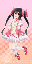 Rule 34 | 1girl, black hair, brown eyes, choker, christine marie cabanos, cosplay, gloves, k-on!, kaname madoka, kaname madoka (cosplay), long hair, magical girl, mahou shoujo madoka magica, mahou shoujo madoka magica (anime), muta, muta (munimuni), nakano azusa, puffy sleeves, shoes, solo, twintails, voice actor connection, white gloves