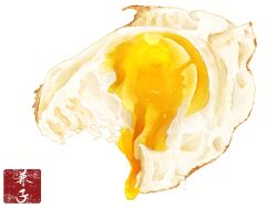 Rule 34 | egg (food), egg yolk, food, food focus, fried egg, highres, kaneko ryou, no humans, original, simple background, still life, white background