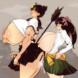 Rule 34 | 2girls, anal, animated, animated gif, bar censor, black hair, blurry, blurry background, blush, bouncing breasts, breasts, breasts out, brown eyes, brown hair, cardigan, cardigan around waist, censored, clothes around waist, clothes lift, cowboy shot, futa with female, futanari, gigantic breasts, glasses, green skirt, hataraki ari, huge breasts, huge penis, junko (hataraki), large areolae, large nipples, limon, long hair, multiple girls, nipples, no bra, open clothes, open mouth, open shirt, original, penis, plaid, plaid skirt, pleated skirt, round eyewear, school uniform, serafuku, sex, shirt lift, skirt, skirt lift, standing, standing sex, tail, twintails, veins, veiny penis, yellow cardigan