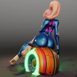 Rule 34 | 1girl, 3d, animated, barefoot, blonde hair, blue bodysuit, blue eyes, bodysuit, breasts, breasts out, gun, holding, holding gun, holding weapon, large breasts, long hair, looking at viewer, lowres, metroid, morph ball, nail polish, nintendo, nipples, pear force one, ponytail, samus aran, sitting, smile, solo, tagme, toenail polish, toenails, video, weapon