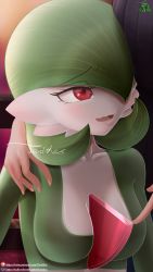 Rule 34 | 2girls, artist name, blush, bob cut, breasts, collarbone, colored skin, creatures (company), cropped, female focus, game freak, gardevoir, gen 3 pokemon, green hair, green skin, hair over one eye, hand on another&#039;s shoulder, happy, highres, looking at another, looking up, medium breasts, multicolored skin, multiple girls, nintendo, one eye covered, open mouth, patreon logo, patreon username, pokemon, pokemon (creature), red eyes, short hair, signature, smile, solo focus, subscribestar logo, subscribestar username, terithes, two-tone skin, upper body, watermark, web address, white skin