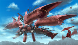 Rule 34 | aircraft, airship, akatsuhara empire, cannon, cloud, day, flying, no humans, noba, pixiv fantasia, pixiv fantasia 3, sky, steampunk