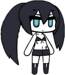 Rule 34 | 10s, 1girl, artist request, black hair, black rock shooter, black rock shooter (character), chibi, empty eyes, female focus, full body, lowres, ordet, simple background, solo, standing, twintails, white background