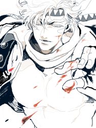 Rule 34 | 1boy, battle tendency, blood, blood on face, blood on hands, caesar anthonio zeppeli, cuts, facial mark, feather hair ornament, feathers, fingerless gloves, gloves, hair ornament, headband, injury, jojo no kimyou na bouken, male focus, s gentian, solo, triangle print