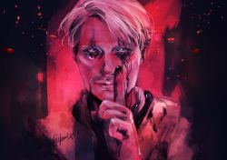 Rule 34 | 1boy, black background, clifford unger, death stranding, dirty, dirty face, embers, grey eyes, hand up, index finger raised, leaking, male focus, portrait, red background, solo, twitter username, two-tone background, white hair, yumi (soak1111)