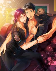 Rule 34 | 10s, 2boys, black hair, cuffs, free!, future fish, handcuffs, hitsuji (pixiv137756), jewelry, male focus, matsuoka rin, multiple boys, open mouth, otter, police, police uniform, red eyes, red hair, ring, sharp teeth, short hair, smile, teeth, tongue, tongue out, uniform, yamazaki sousuke, yaoi