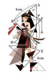 Rule 34 | 1girl, appi523, black hair, blunt bangs, expressionless, full body, geometry, highres, looking at viewer, math, original, pantyhose, red eyes, short hair, simple background, solo, standing, triangle, white background