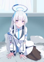 Rule 34 | 1girl, absurdres, blue archive, grey hair, highres, long hair, long sleeves, looking at viewer, necktie, noa (blue archive), pantyhose, purple eyes, smile, solo, yuso mrk315